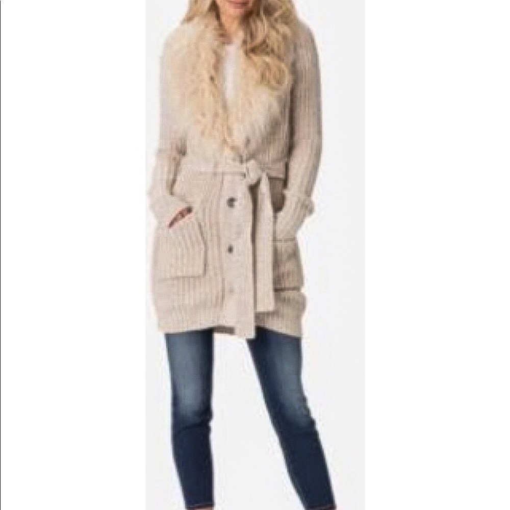 Jessica Simpson Annie Faux Fur-Trim Cardigan XS